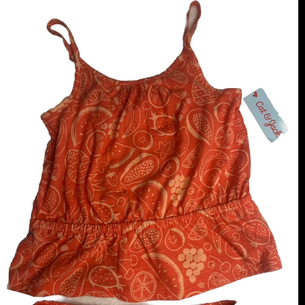 Cat & Jack Girl's Medium( 8) Summer Top Tank Orange Strawberry Watermelon Fruit